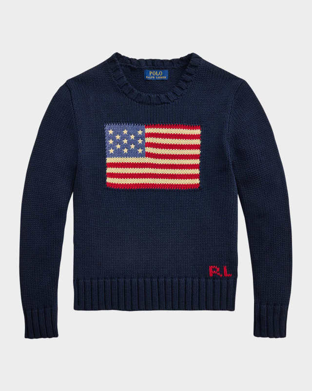 Boy's Flag Intarsia Knit Sweater, Size S-
